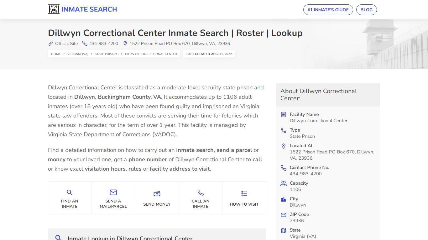 Dillwyn Correctional Center Inmate Search | Roster | Lookup